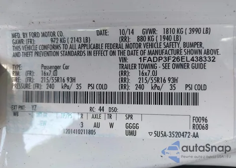 2014 Ford Focus Se из США, поврежденный, VIN 1FADP3F26EL438332